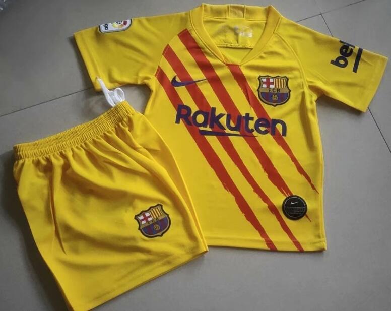 Kids BarcelonaFourth Away Soccer Shirt With Shorts 2019/20